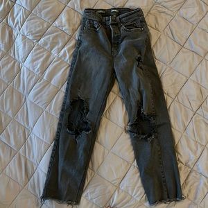 High rise straight ripped black jean pants